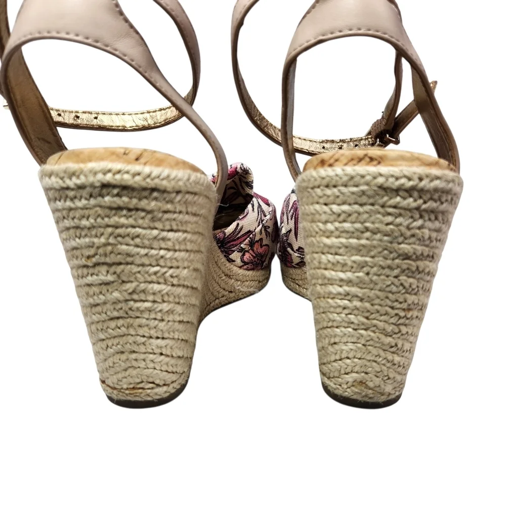Sam Edelman Aubrey Pink Multi Floral Wedge Sandal Size 7.5 Cottagecore Garden